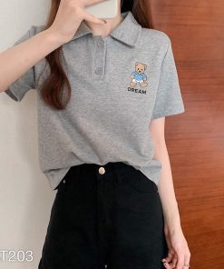 ÁO THUN KIỂU NỮ IN HÌNH GẤU XÁM